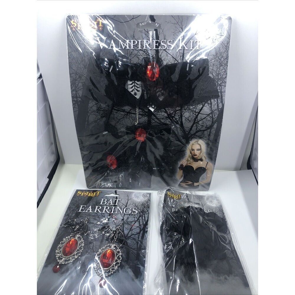 Spirit Halloween Vampiress Accessory Pieces. Bat Earrings,Hair Clip,& More